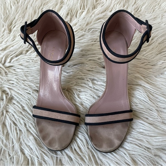 Gucci Suede Colorblock Dusty Rose Beige Ankle Strap Open Toe Heeled Sandals 38.5 - Picture 4 of 10
